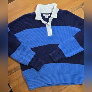Lands' End Women's Navy and Blue Collared Sweater